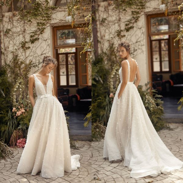 lihi hod wedding dresses 2020 a line sweep train deep v neck beach wedding dress custom made plus size bohemia bridal gowns backless, White
lihi hod wedding dresses 2020 a line sweep train deep v neck beach wedding dress custom made plus size bohemia bridal gowns backless, White