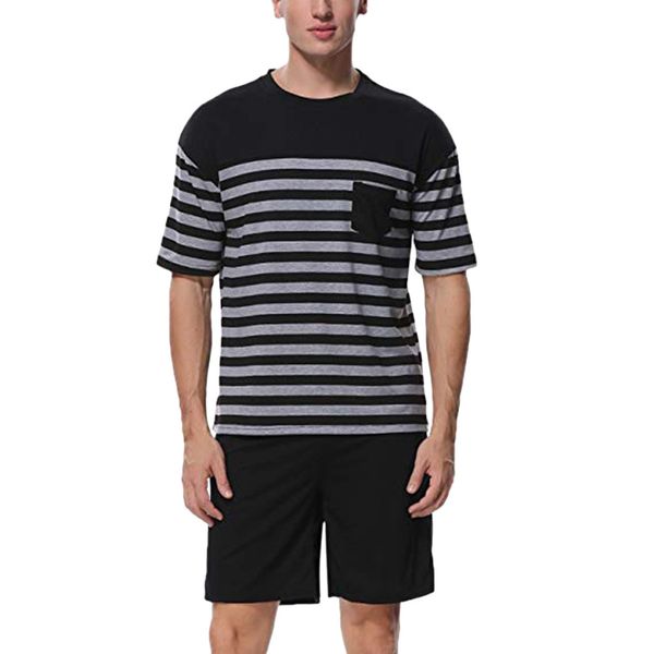 men's pajamas set summer men pajamas sets simple sleepwear men's short sleeve nightwear short pant leisure outwear, Black;brown
men's pajamas set summer men pajamas sets simple sleepwear men's short sleeve nightwear short pant leisure outwear, Black;brown