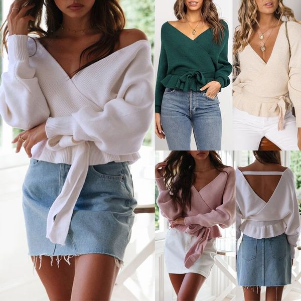 2019 autumn women cross v neck backless lace up bow-tie long sleeve ribbed blouse, White;black
2019 autumn women cross v neck backless lace up bow-tie long sleeve ribbed blouse, White;black