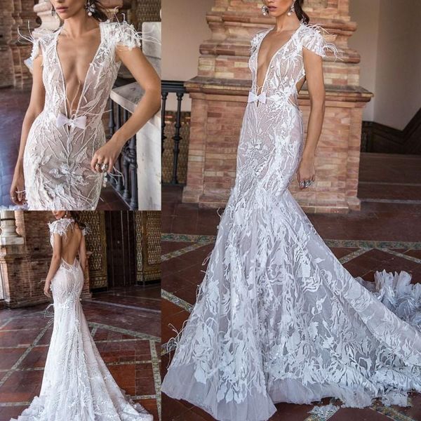berta 2019 mermaid wedding dresses v neck backless lace bridal gowns with feathers sweep train beach wedding dress 2860, White
berta 2019 mermaid wedding dresses v neck backless lace bridal gowns with feathers sweep train beach wedding dress 2860, White