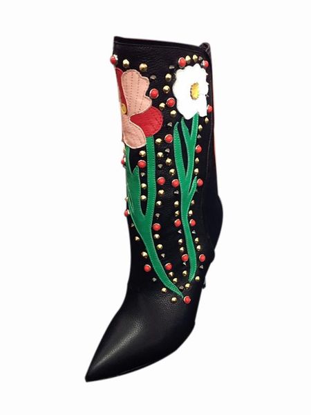 2019 mid-calf flower boots high heel stiletto pointed toe genuine leather shoes heel 10 cm patchwork fashion new arrivals boots, Black
2019 mid-calf flower boots high heel stiletto pointed toe genuine leather shoes heel 10 cm patchwork fashion new arrivals boots, Black