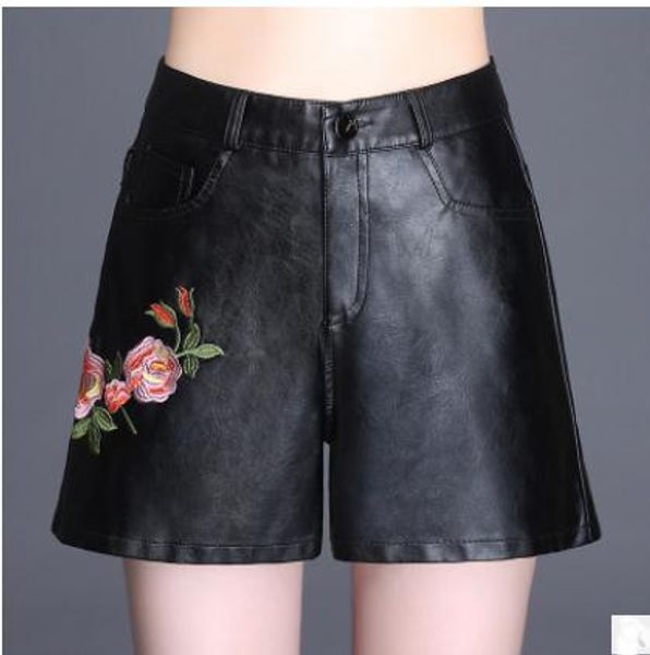 2019 womens high waist wide leg pu leather shorts embroidered large size female leather short wide leg flower print saias k977, White;black
2019 womens high waist wide leg pu leather shorts embroidered large size female leather short wide leg flower print saias k977, White;black
