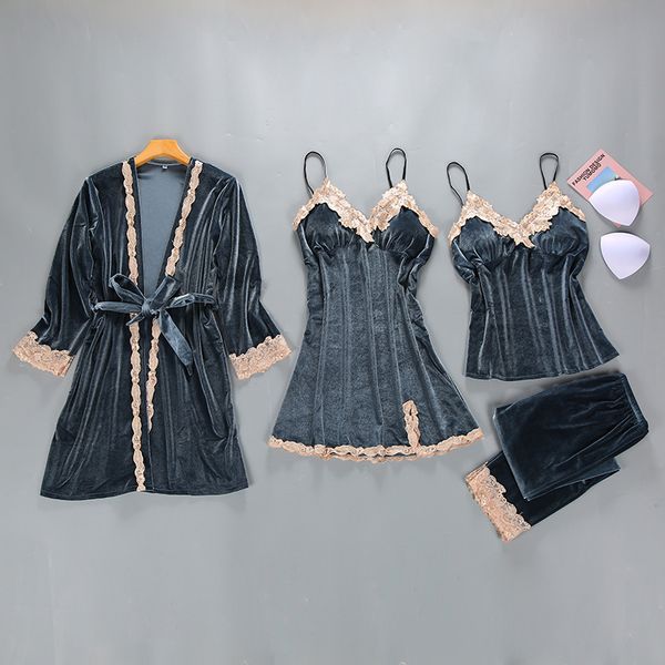 winter womens velour 4pc long pants suit night robe sleepwear sets casual v-neck pajamas autumn nightwear kimono bath gown, Blue;gray
winter womens velour 4pc long pants suit night robe sleepwear sets casual v-neck pajamas autumn nightwear kimono bath gown, Blue;gray