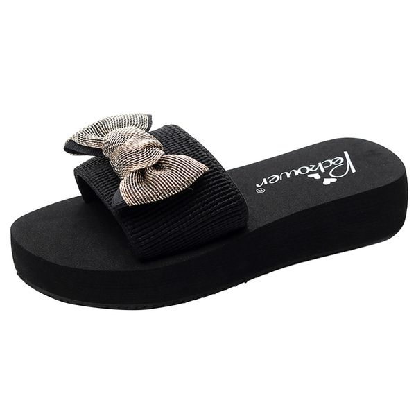 ladies fashion bohemian platform slippers women casual summer thick bottom beach slippers gold bowknot decor flat, Black
ladies fashion bohemian platform slippers women casual summer thick bottom beach slippers gold bowknot decor flat, Black