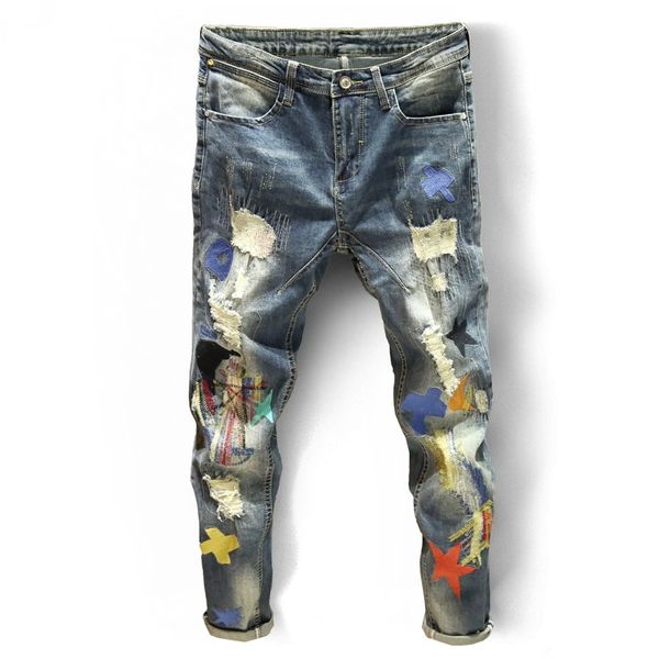 men's jeans blue ripped fashion patch slim fit hole pencil pants korean style personality denim
men's jeans blue ripped fashion patch slim fit hole pencil pants korean style personality denim