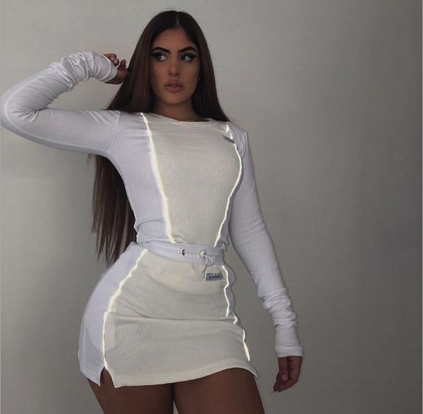 fashion reflective patchwork sportswear 2 pieces sets femme new white knitting women tee mini shirts skirts suits
fashion reflective patchwork sportswear 2 pieces sets femme new white knitting women tee mini shirts skirts suits