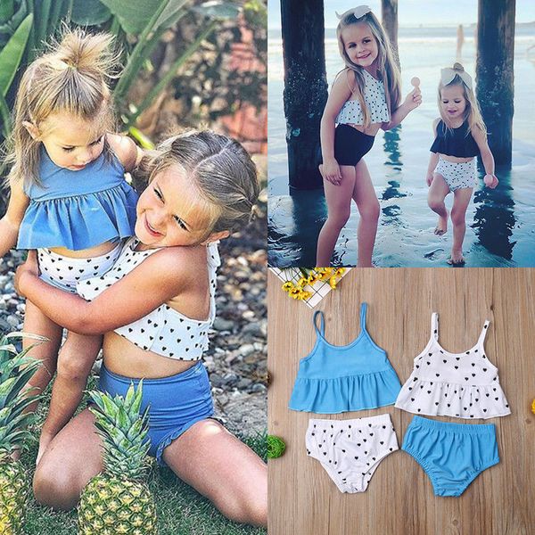 

little girls sister matching two-piece swimsuit little girl polka dots swimming bikini swimwear beach swimsuits