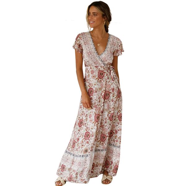 summer women floral print boho split dress v-neck high split beach long dress causal short sleeve sashes wrap maxi dresses, Black;pink
summer women floral print boho split dress v-neck high split beach long dress causal short sleeve sashes wrap maxi dresses, Black;pink
