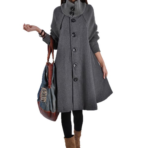 2019 new autumn winter wool coat women patchwork knit long sleeve single breasted medium-long loose cloak outercoat woolen coats, Black
2019 new autumn winter wool coat women patchwork knit long sleeve single breasted medium-long loose cloak outercoat woolen coats, Black