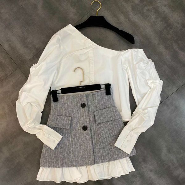 deat 2020 spring long sleeve one shoulder skew collar white short mini skirt women two piece set outfits mh724
deat 2020 spring long sleeve one shoulder skew collar white short mini skirt women two piece set outfits mh724