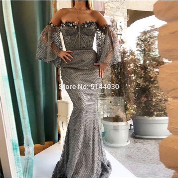 2019 grey tulle mermaid arabic evening dress off the shoulder cap sleeve corset long prom gowns custom made party dresses, White;black
2019 grey tulle mermaid arabic evening dress off the shoulder cap sleeve corset long prom gowns custom made party dresses, White;black