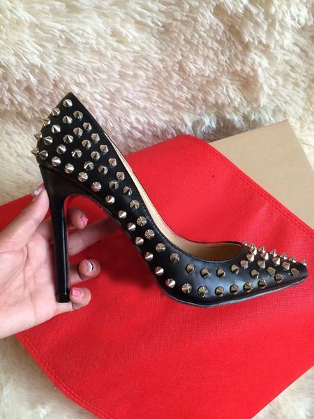 brand shoes red sloe women pumps high heel shoes rivet pointed toe fine heel lady wedding shoes bottom for the red 8cm 10cm 12cm, Black
brand shoes red sloe women pumps high heel shoes rivet pointed toe fine heel lady wedding shoes bottom for the red 8cm 10cm 12cm, Black