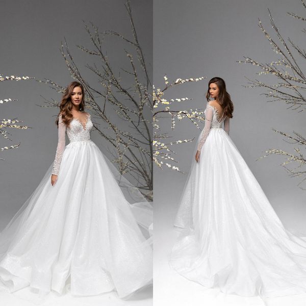 2021 elegant wedding dresses long sleeves beach bridal gowns custom made button back lace appliques sweep train a-line wedding dress, White
2021 elegant wedding dresses long sleeves beach bridal gowns custom made button back lace appliques sweep train a-line wedding dress, White