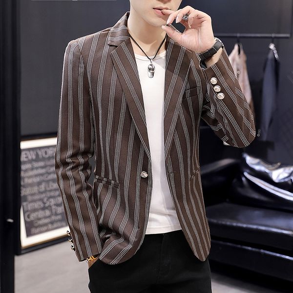 2020 men slim fit handsome blazer trend youth vertical striped blazer, White;black
2020 men slim fit handsome blazer trend youth vertical striped blazer, White;black