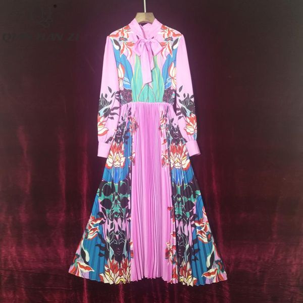 qian han zi 2020 spring/summer designer fashion long dress women's bow collar pleated robe femme vintage print maxi dress, Black;gray
qian han zi 2020 spring/summer designer fashion long dress women's bow collar pleated robe femme vintage print maxi dress, Black;gray