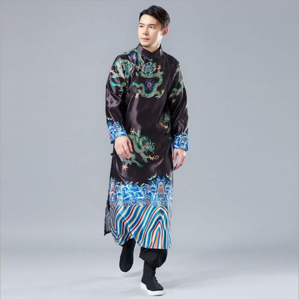 retro chinese style long silk clothes china enthnic costume autumn embroidery dragon pattern chinese traditional long gown robe, Tan;black
retro chinese style long silk clothes china enthnic costume autumn embroidery dragon pattern chinese traditional long gown robe, Tan;black