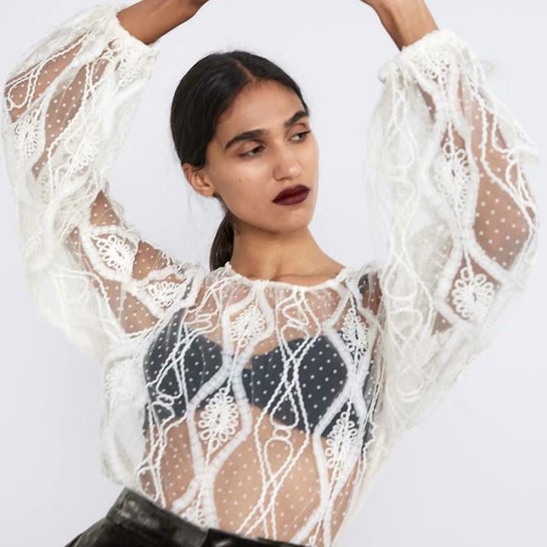 new chiffon blouse women trendy round collar long sleeve hollow out elastic cuffs split back charm tulle blouse wholesale, White
new chiffon blouse women trendy round collar long sleeve hollow out elastic cuffs split back charm tulle blouse wholesale, White