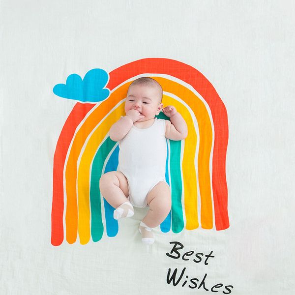 

baby milestone blankets newborn cute rainbow pgraphy background props infant swaddle wrap bed crib quilt bathing towel