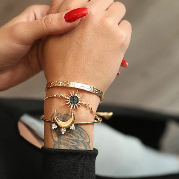 retro women bracelets pattern octagonal star moon crystal open bangle gold bracelet set engagement party jewellery accessories, Black
retro women bracelets pattern octagonal star moon crystal open bangle gold bracelet set engagement party jewellery accessories, Black