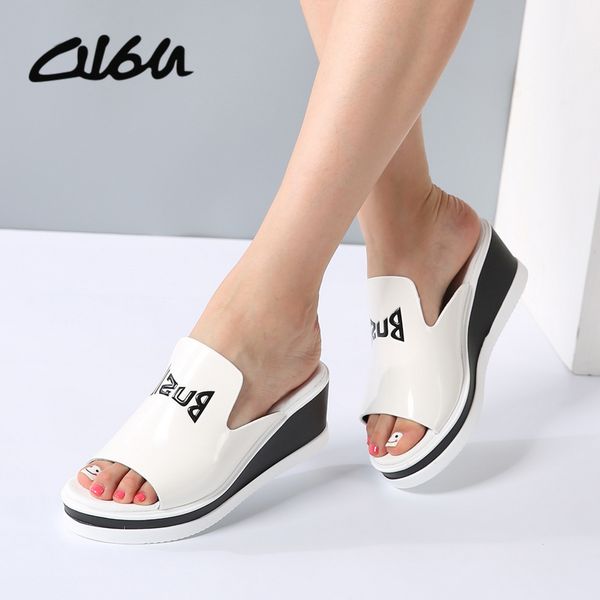o16u women mules sandals wedge platform patent leather slip on high heels ladies graffiti sandals fashion summer shoes female y190704, Black
o16u women mules sandals wedge platform patent leather slip on high heels ladies graffiti sandals fashion summer shoes female y190704, Black