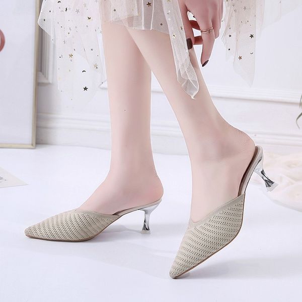 slippers metal heel mules shoes women summer breathable knit elastic mesh pointed toe high big size 35-43, Black
slippers metal heel mules shoes women summer breathable knit elastic mesh pointed toe high big size 35-43, Black