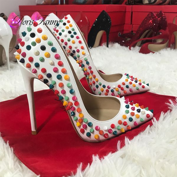 casual designer lady fashion women white women's shoes colorful rivets studded pumps pointed toe high heels woman shoes size 44, Black
casual designer lady fashion women white women's shoes colorful rivets studded pumps pointed toe high heels woman shoes size 44, Black