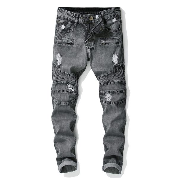 2019 punk style new men's fashion holes rivet patchwork jeans gray zipper casual slim jeans classic trousers denim pants male, Blue
2019 punk style new men's fashion holes rivet patchwork jeans gray zipper casual slim jeans classic trousers denim pants male, Blue