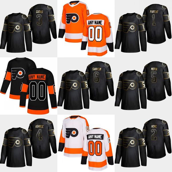 

4 Barry Ashbee 2019 Golden Edition Philadelphia Flyers 6 Travis Sanheim 5 Samuel Morin 3 Radko Gudas 2 Mark Howe 1 Bernie Parent Jersey