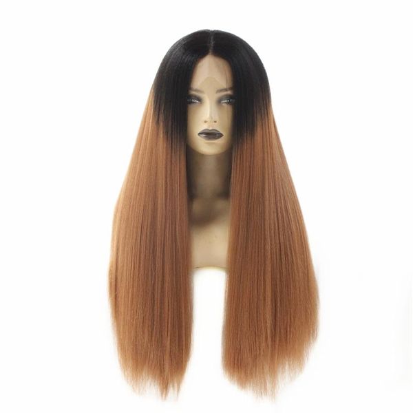 26inch long kinky straight synthetic hair lace wigs for women ombre brown color glueless lace front wig with natural hairline, Black
26inch long kinky straight synthetic hair lace wigs for women ombre brown color glueless lace front wig with natural hairline, Black