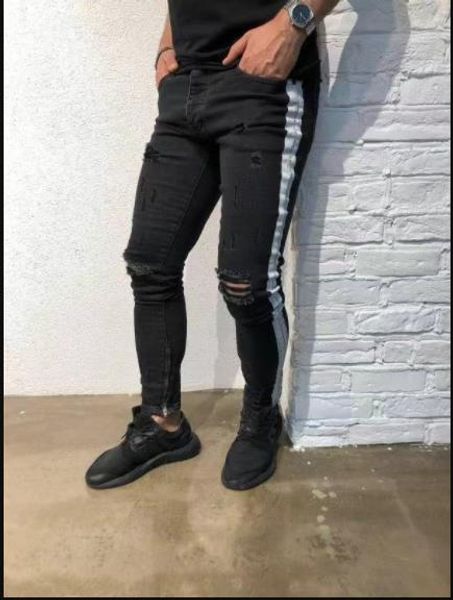 slim ripped designer jeans striped street style mens clothing fashion high street knee holes white striped designer black jeans, Blue
slim ripped designer jeans striped street style mens clothing fashion high street knee holes white striped designer black jeans, Blue