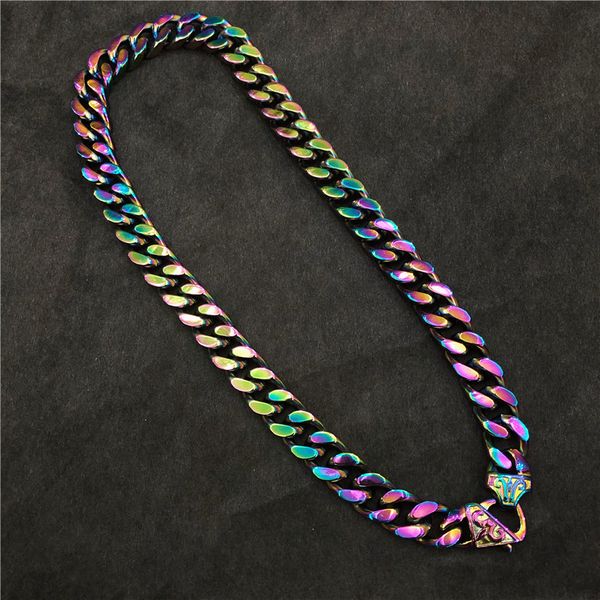 europe and america ale mens hip hop jewelry 15mm colorful gold plated stainless steel cuban chain necklace for men rapper jewelry, Silver
europe and america ale mens hip hop jewelry 15mm colorful gold plated stainless steel cuban chain necklace for men rapper jewelry, Silver