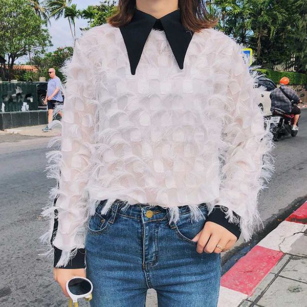 raylans 2018 spring stitching feather blouse long sleeve chffion women tees new korean fashion sweat shirt, White
raylans 2018 spring stitching feather blouse long sleeve chffion women tees new korean fashion sweat shirt, White