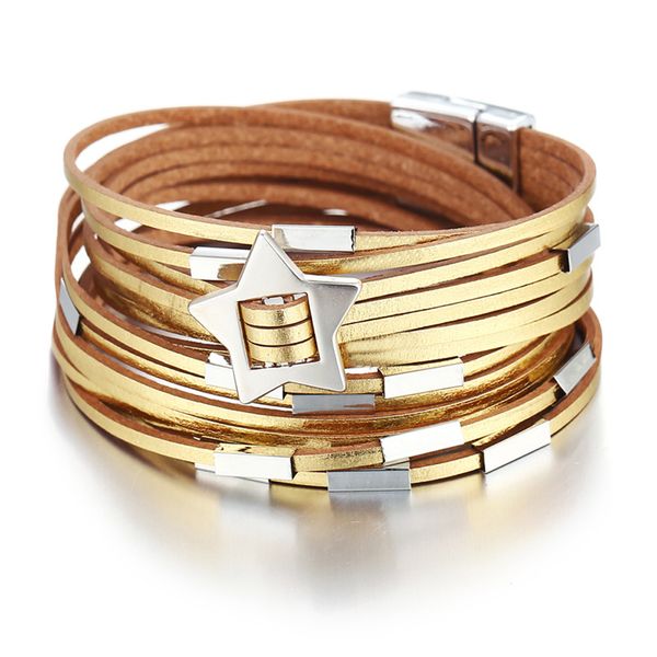 s1263 fashion jewelry pu leather bracelet hollowed star pu leather multi layer magnet clasp bracelet, Golden;silver
s1263 fashion jewelry pu leather bracelet hollowed star pu leather multi layer magnet clasp bracelet, Golden;silver