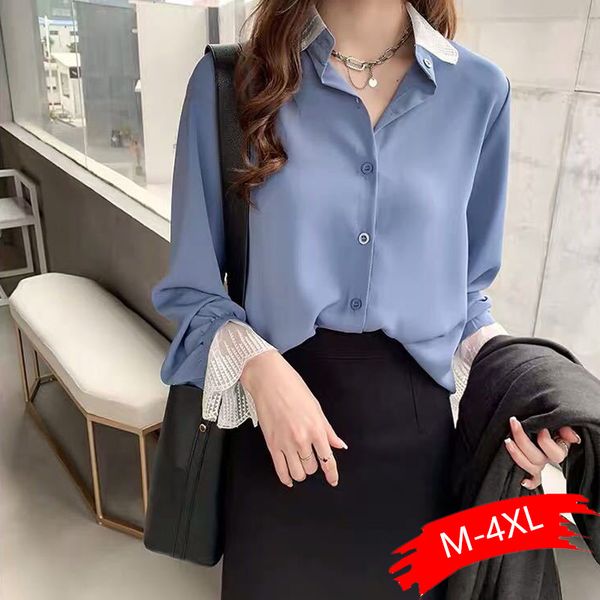 chiffon blouses patchwork lace long sleeve shirt women 2020 spring new fashion sky blue 4xl plus size women korean blouse shirts, White
chiffon blouses patchwork lace long sleeve shirt women 2020 spring new fashion sky blue 4xl plus size women korean blouse shirts, White