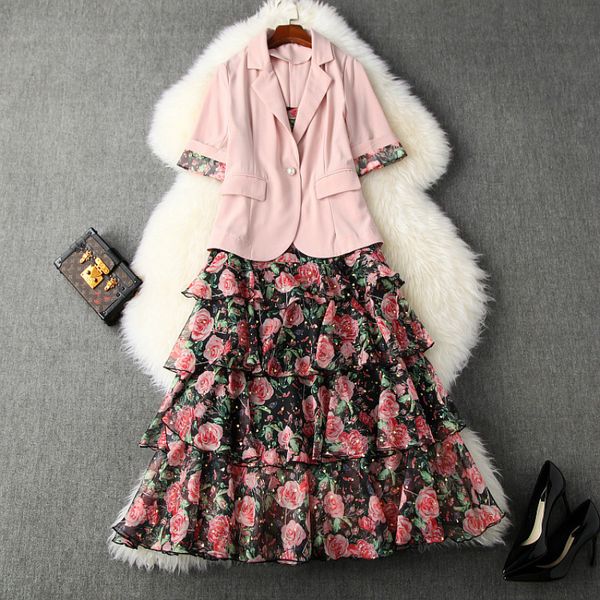 ladies dress suits 2020 spring new single button small blazer + rose flowers printed cake slip dress two piece set female, White
ladies dress suits 2020 spring new single button small blazer + rose flowers printed cake slip dress two piece set female, White