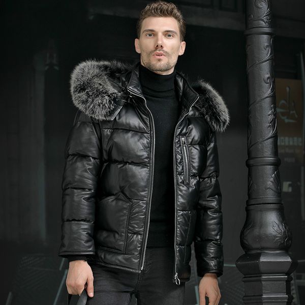 high-quality cow leather 95% white duck down jacket genuine leather men down coat real fur collar mens short winter coat, Black
high-quality cow leather 95% white duck down jacket genuine leather men down coat real fur collar mens short winter coat, Black