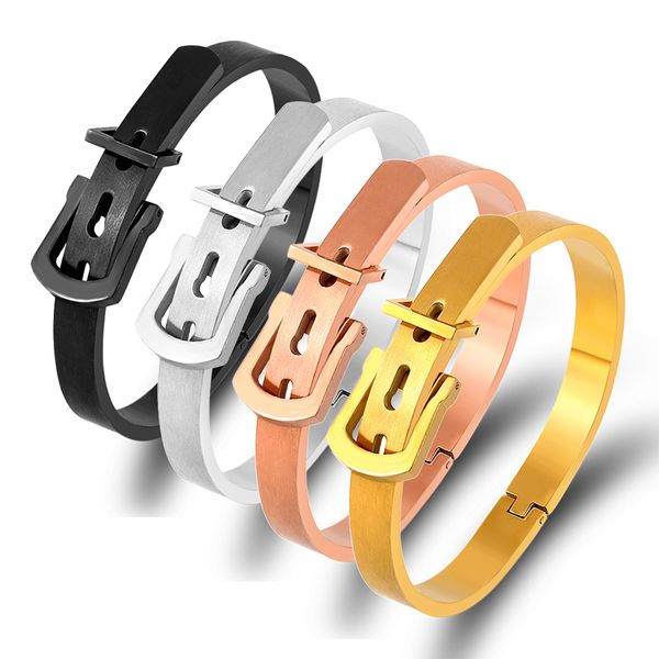 women's stainless steel wristband buckle belt bracelet fashion bracelet business man couple cuff lover punk jewelry, Black
women's stainless steel wristband buckle belt bracelet fashion bracelet business man couple cuff lover punk jewelry, Black