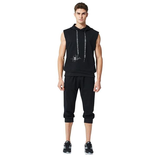 sleeveless hooded sweatshirt and drawstring cropped trousers suit usa/eu size men's casual sports suit, Gray
sleeveless hooded sweatshirt and drawstring cropped trousers suit usa/eu size men's casual sports suit, Gray