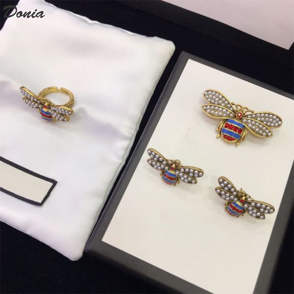 donia jewelry fashion bee earrings ring brooch three piece wedding jewelry ladies banquet set decoration gift, Gray