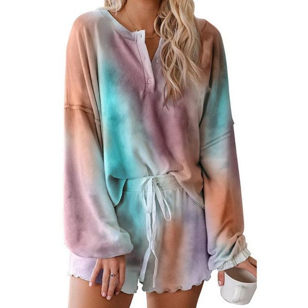 women's sleepwear pajamas for women home service two-piece suit european and american casual long-sleeved shorts tie-dye, Black;red
women's sleepwear pajamas for women home service two-piece suit european and american casual long-sleeved shorts tie-dye, Black;red