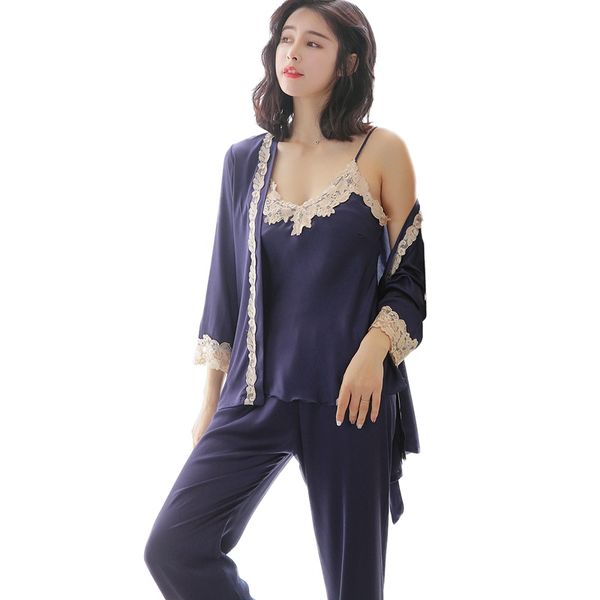 satin pajamas for women elegant 3pcs sleepwear female lace at all seasons silk pajamas set coat+vest+pants 2019 pijama, Blue;gray
satin pajamas for women elegant 3pcs sleepwear female lace at all seasons silk pajamas set coat+vest+pants 2019 pijama, Blue;gray