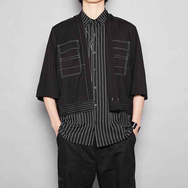 ewq / men's wear three-dimensional cutting stripes fake two-piece patchwork design half sleeve shirt male 2020 summer new 9y2025, White;black
ewq / men's wear three-dimensional cutting stripes fake two-piece patchwork design half sleeve shirt male 2020 summer new 9y2025, White;black