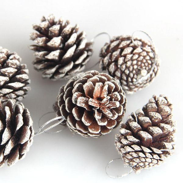 

6 pcs christmas 5cm pine cones pendant with string natural pine cone dyed white small cone wood christmas tree decoration