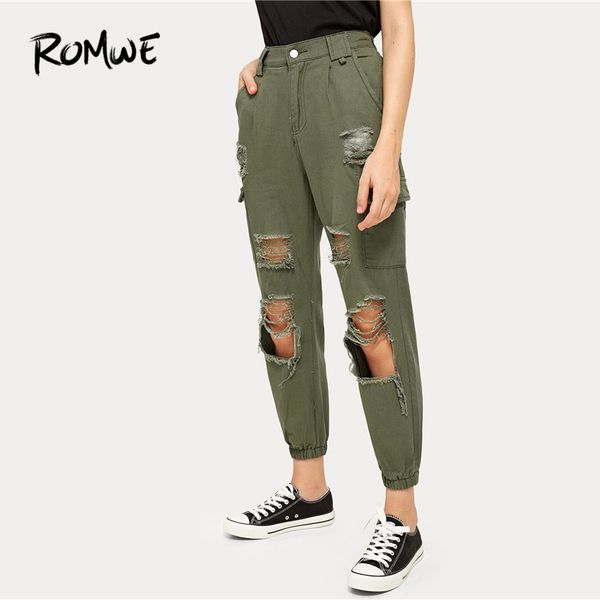 army green high waist streetwear ripped hole crop jeans women button pockets detail solid summer cargo denim pants, Blue
army green high waist streetwear ripped hole crop jeans women button pockets detail solid summer cargo denim pants, Blue