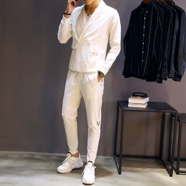 2018 autumn men set shirt and pant casual slim fit two piece set men moda hombreblack white elastic waist pant pullover shirt, Gray
2018 autumn men set shirt and pant casual slim fit two piece set men moda hombreblack white elastic waist pant pullover shirt, Gray