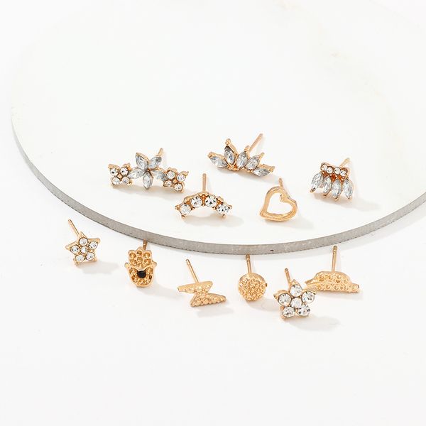 11 pcs/set european jewelry earrings fashion alloy rhinestone flower five-pointed star heart stud earrings gifts for women girls, Golden;silver
11 pcs/set european jewelry earrings fashion alloy rhinestone flower five-pointed star heart stud earrings gifts for women girls, Golden;silver