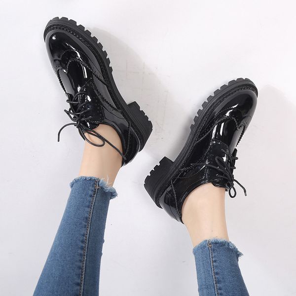 2019 early spring new style british style round low heel varved lace-up small leather shoes college retro women's shoes wh, Black
2019 early spring new style british style round low heel varved lace-up small leather shoes college retro women's shoes wh, Black