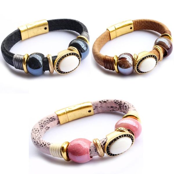 new jewelry genuine magnet clasp leather gold plated woman bracelet bangle gift, Black
new jewelry genuine magnet clasp leather gold plated woman bracelet bangle gift, Black