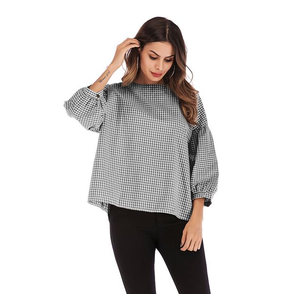 women's clothing 2019 spring and summer round collar fashion big code bubble sleeve loose lattice t-shirt, White
women's clothing 2019 spring and summer round collar fashion big code bubble sleeve loose lattice t-shirt, White