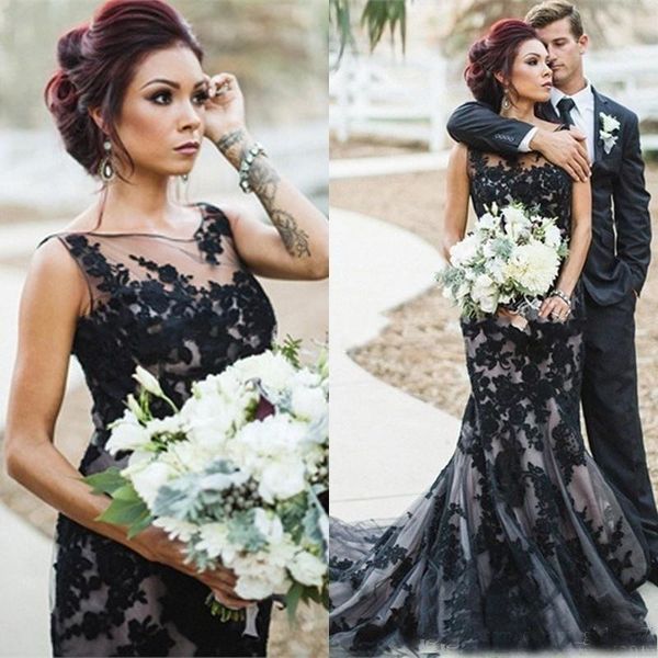 vintage 2019 black lace mermaid wedding dresses sheer jewel neck gothic wedding dresses country style bridal gowns custom made, White
vintage 2019 black lace mermaid wedding dresses sheer jewel neck gothic wedding dresses country style bridal gowns custom made, White